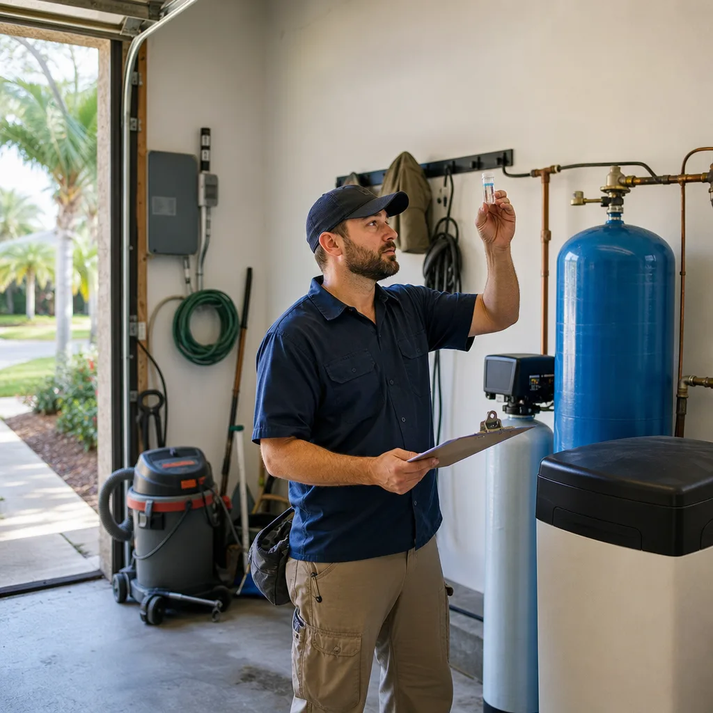 Technician testing chlorine residual levels in Palm Coast well water system