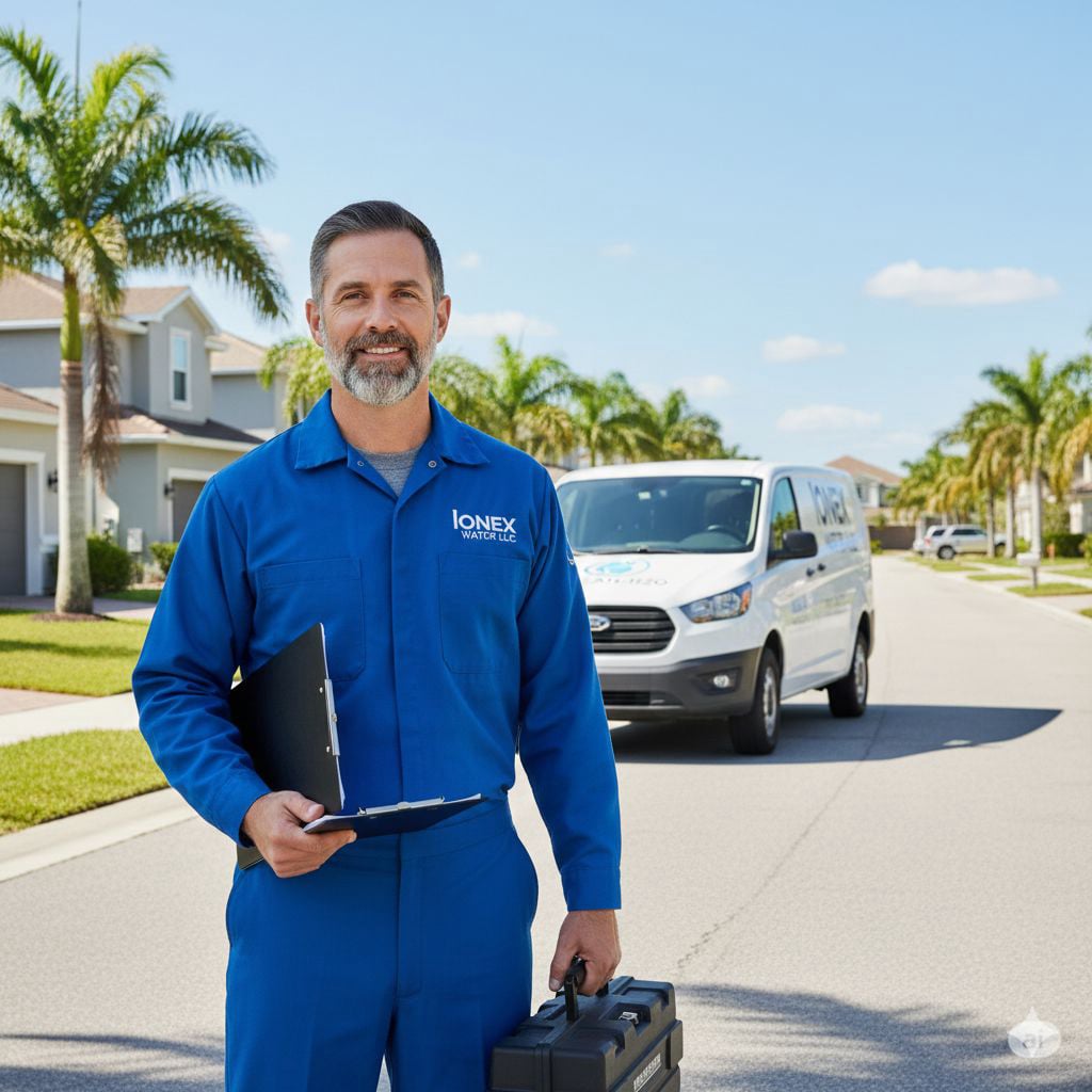 Local Ionex Water LLC technician providing water filter services in Palm Coast Florida since 1996