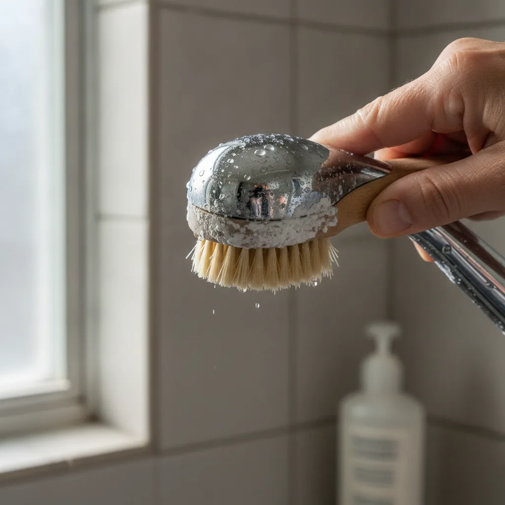 Hard water mineral buildup on showerhead before water softener installation Palm Coast