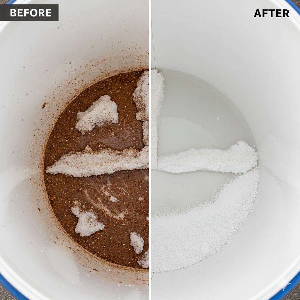 Brine tank cleaning service removing salt buildup and sediment from water softener system