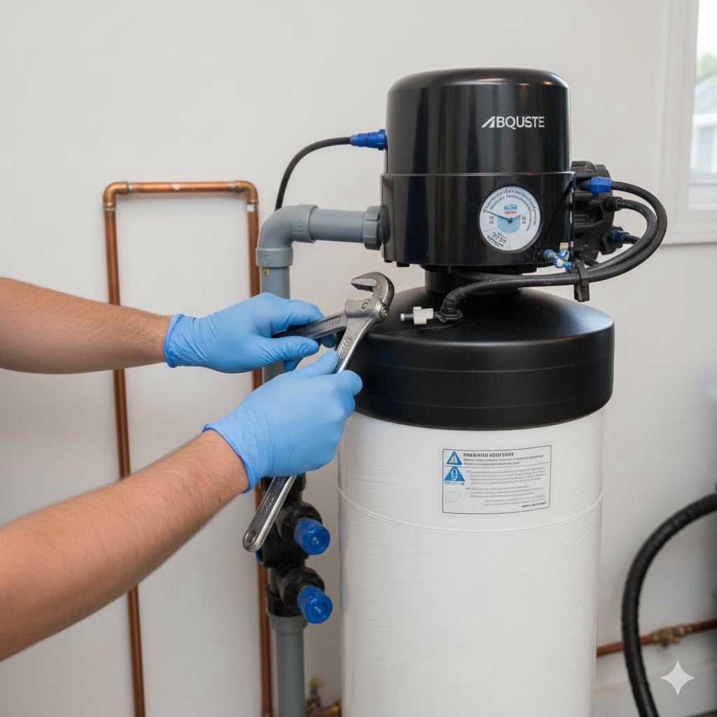 Water softener repair service showing valve replacement and component maintenance in Flagler County