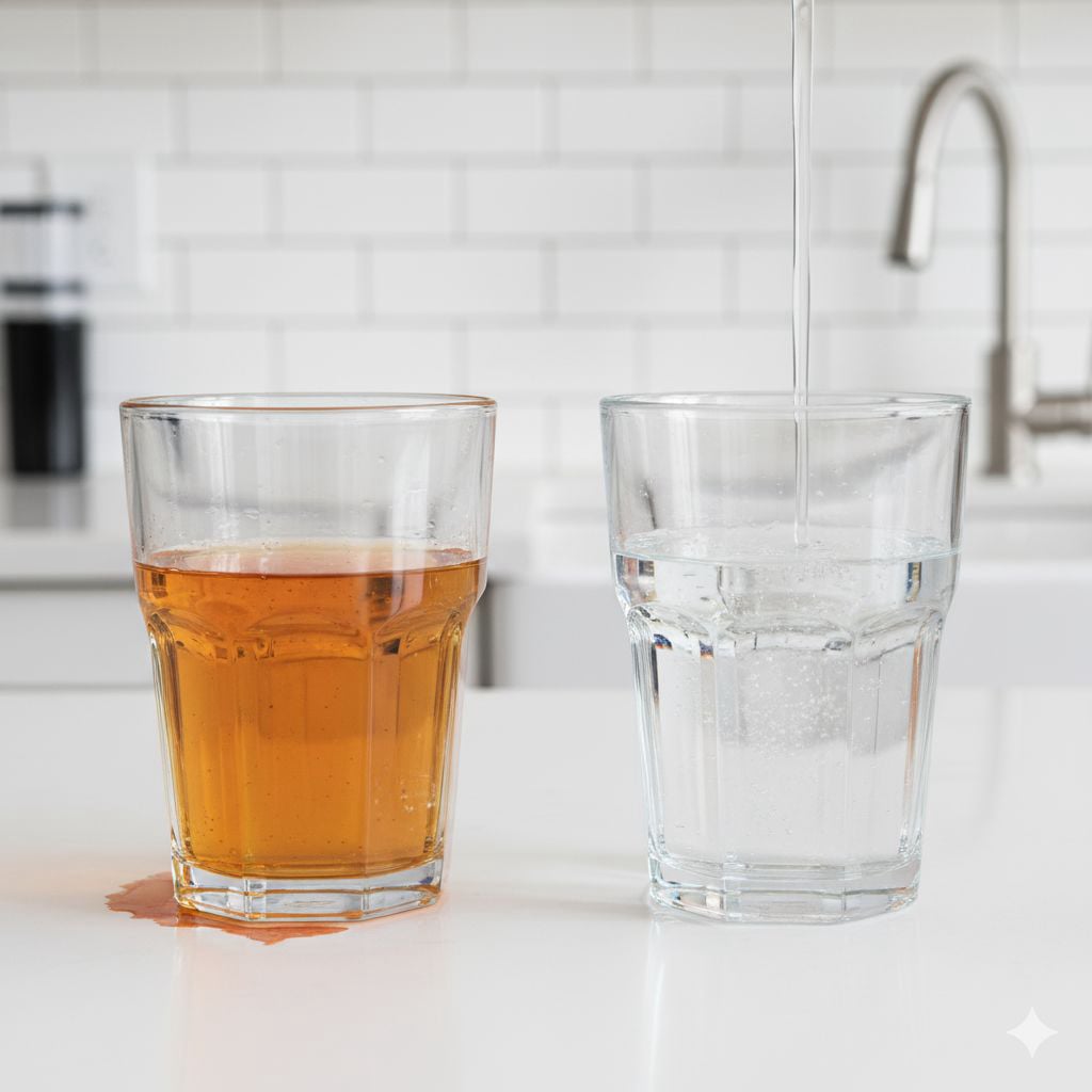 Well water treatment removing iron and sulfur in Palm Coast showing before and after water quality