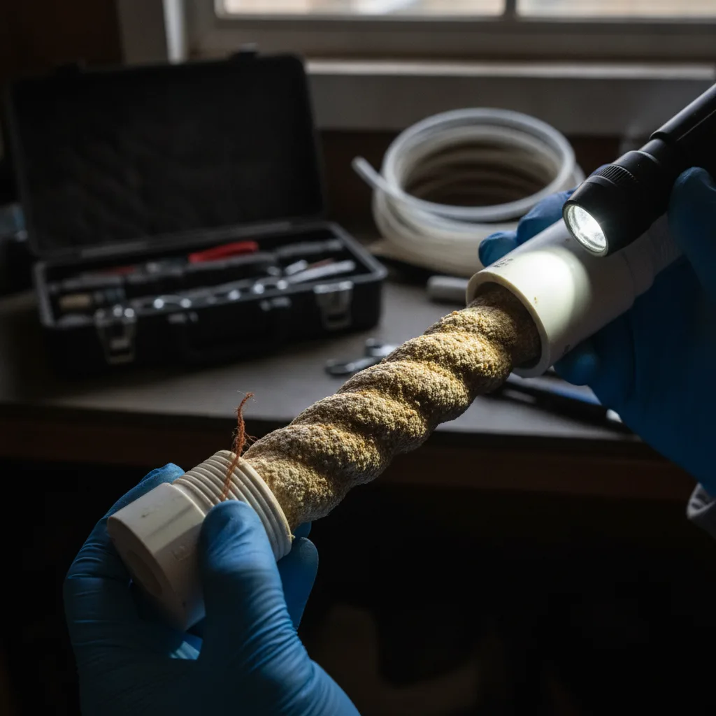 Close-up of scaled reverse osmosis membrane during Palm Coast repair inspection