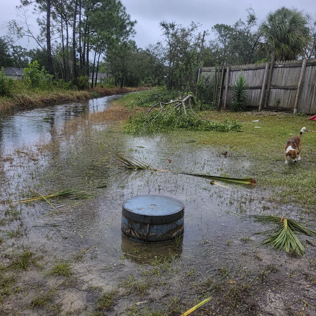 Flooded well casing after storm flooding in Flagler County Palm Coast