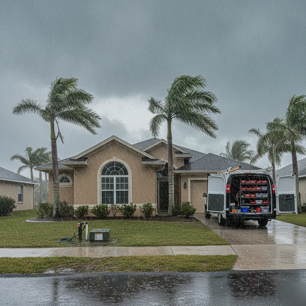 Storm weather outside Palm Coast home before reverse osmosis system service call