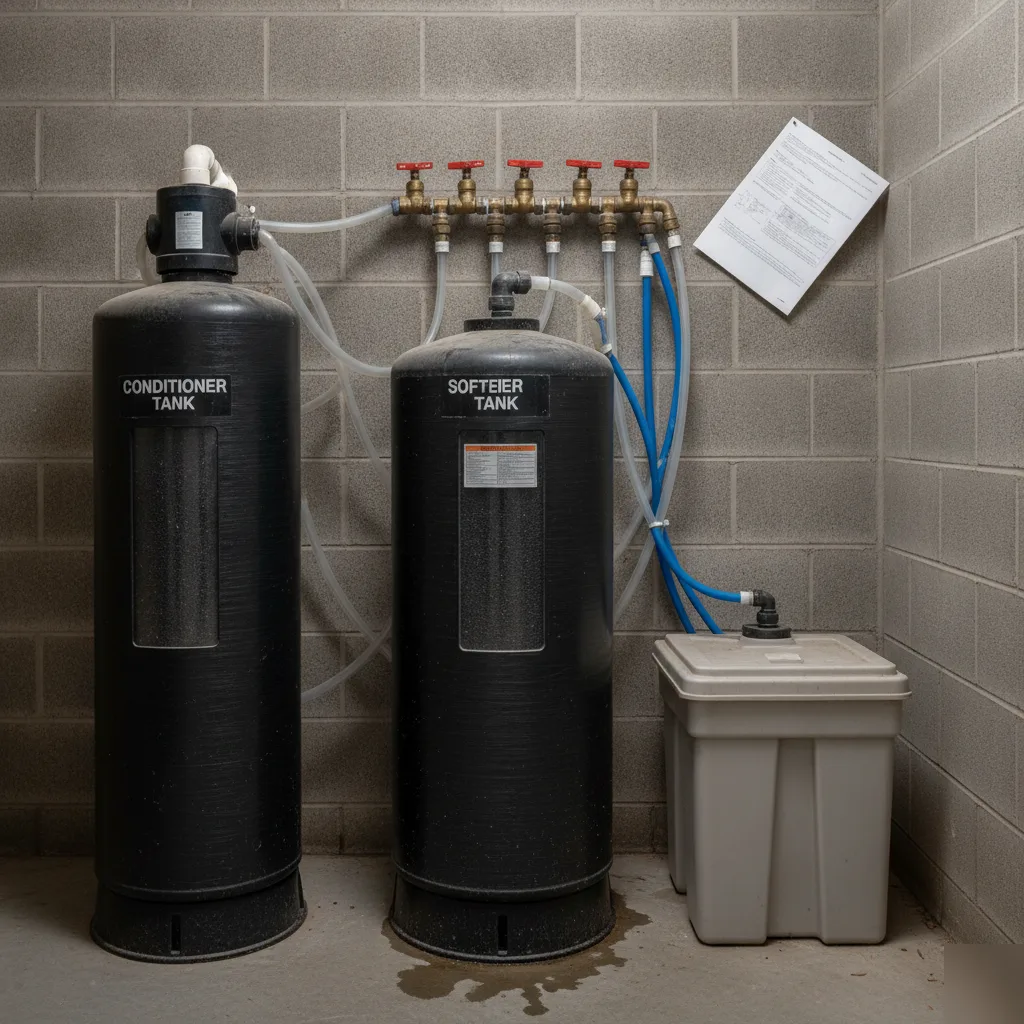 Water conditioner and softener tanks compared in Palm Coast utility closet
