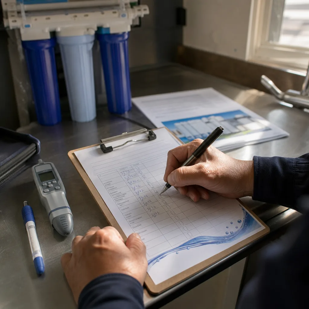 Technician recording water test results before Palm Coast TDS pricing