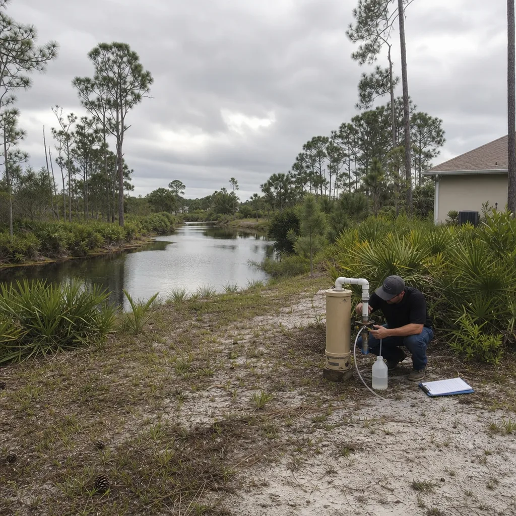 Well water sampling near canal in Palm Coast for TDS testing